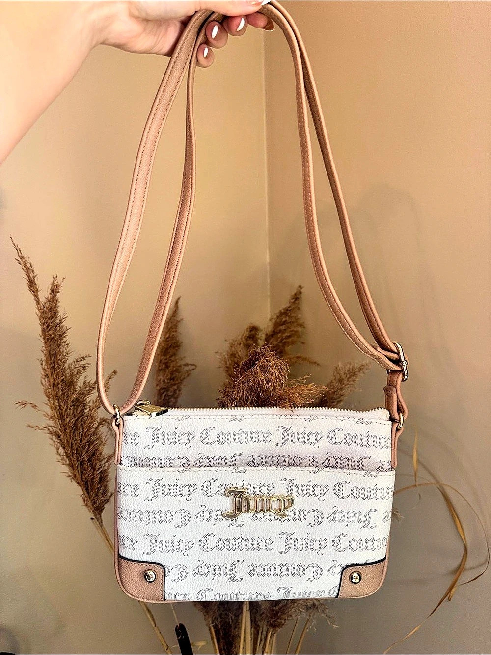 Juicy Couture Monogram Crossbody Bag White & beige